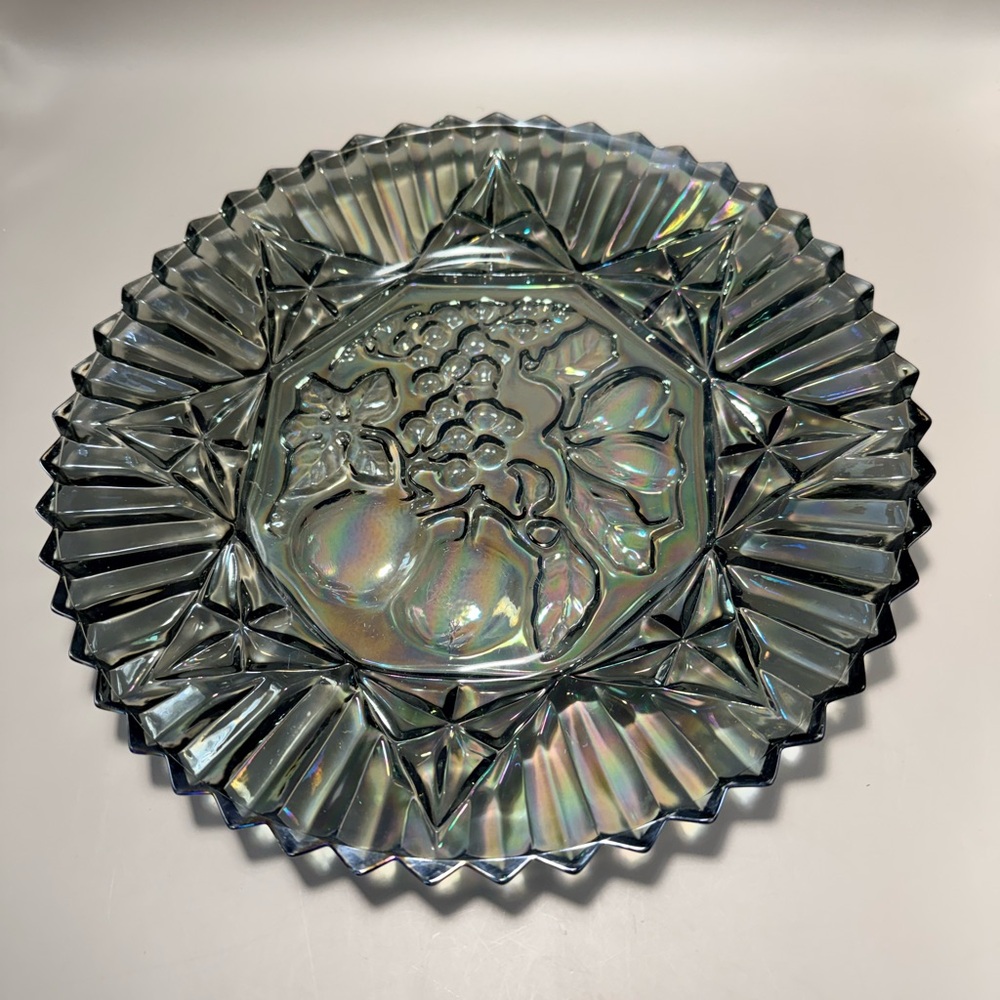 Vintage Federal Glass Pioneer Pattern Smoke Iridescent Carnival Glass Plate